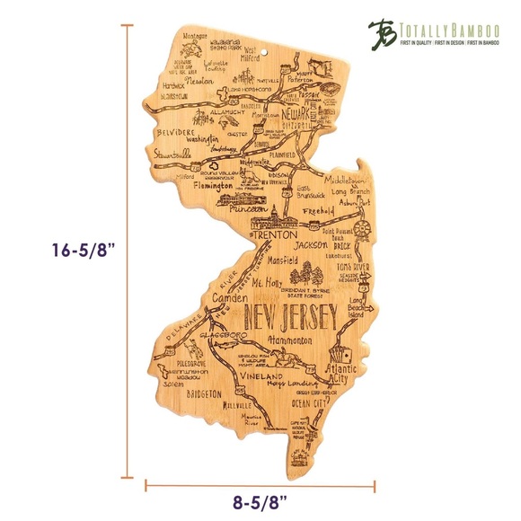 NEW ! Destination New Jersey State Shaped Bamboo Serving, and Cutting Board - Picture 6 of 7